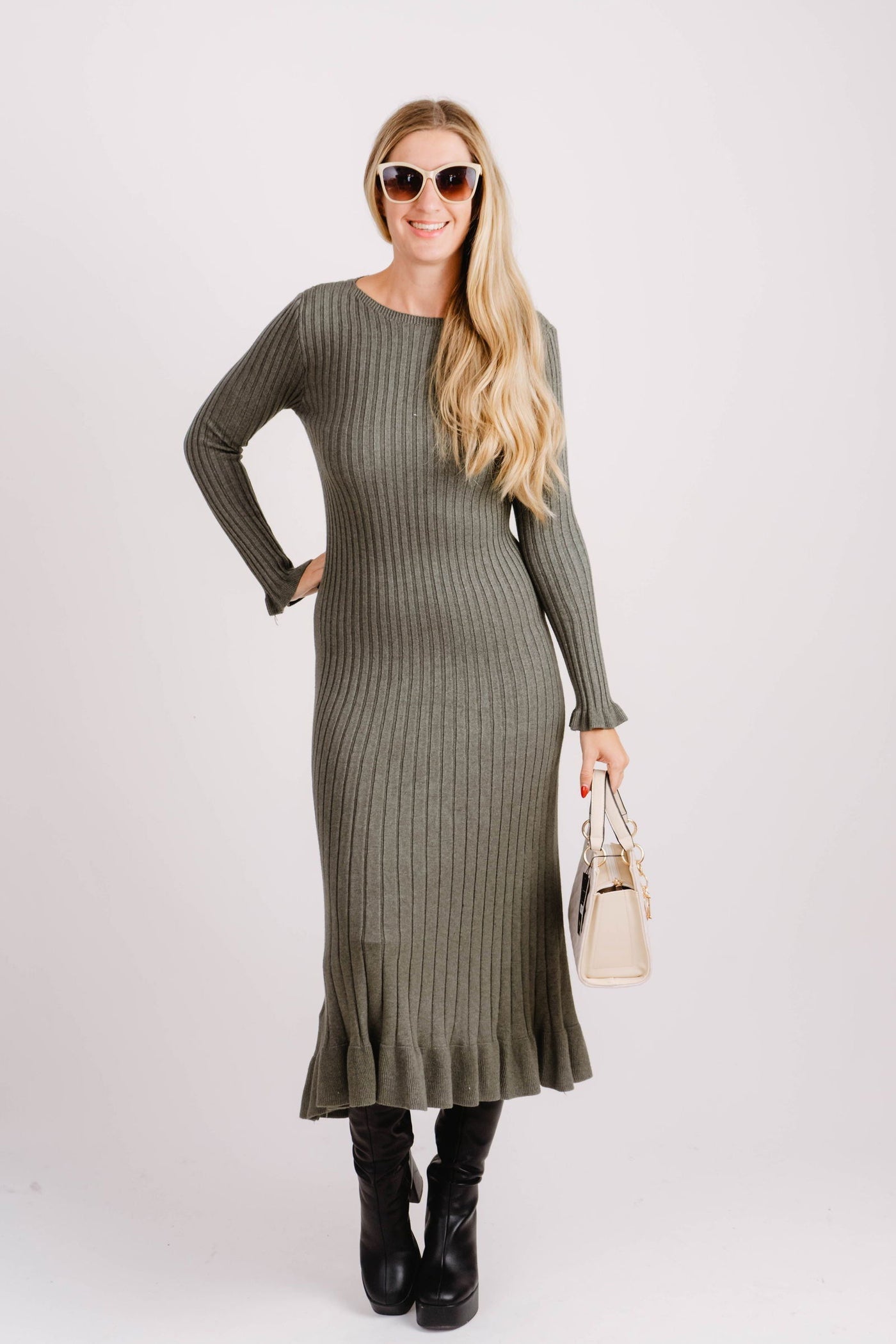 Lux Strickkleid Khaki - Kleidezeit