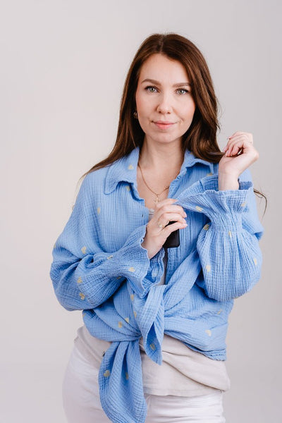 Musselinbluse Herz Blau - Kleidezeit