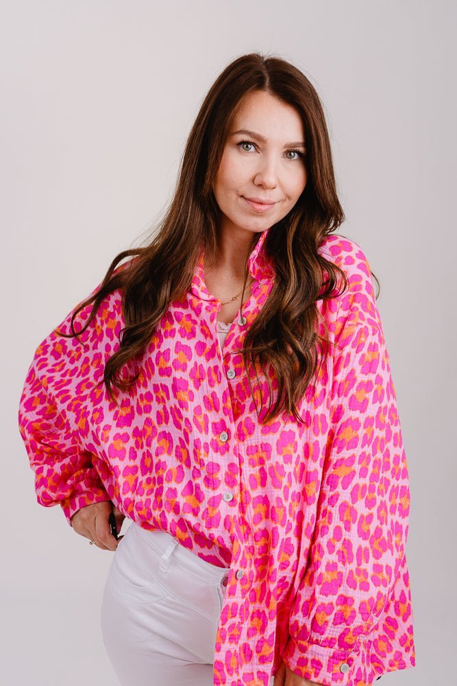 Musselinbluse Leoprint Pink - Kleidezeit