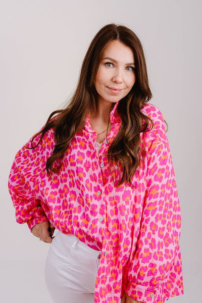 Musselinbluse Leoprint Pink - Kleidezeit