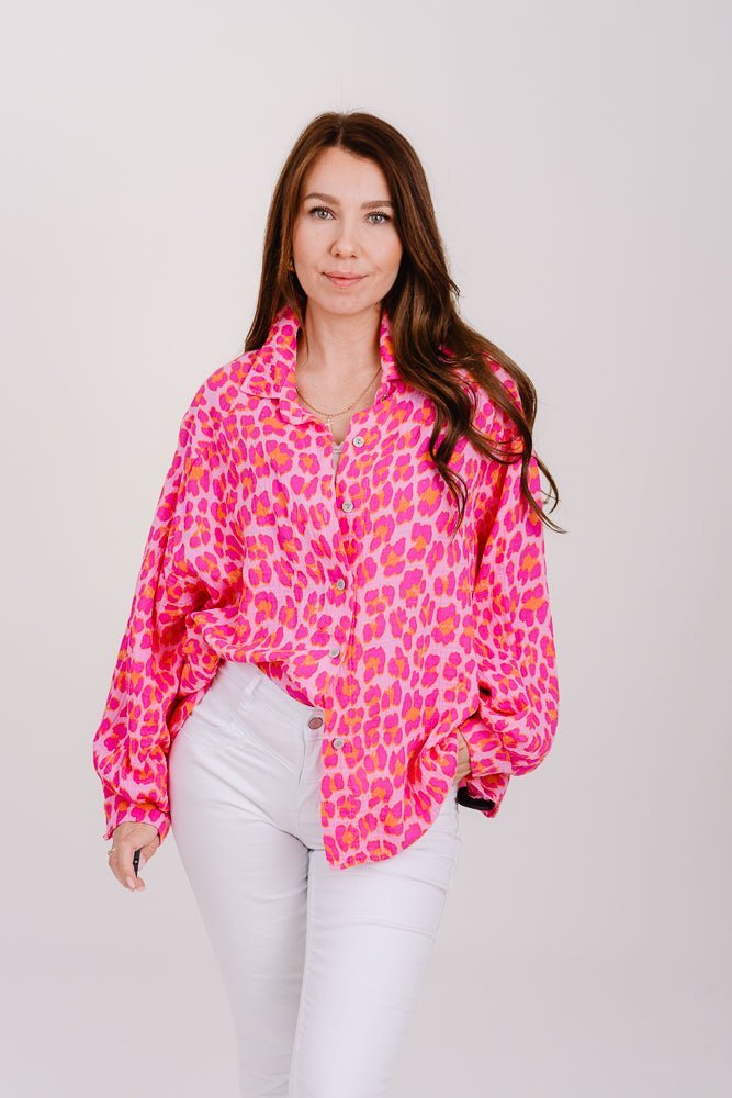Musselinbluse Leoprint Pink - Kleidezeit
