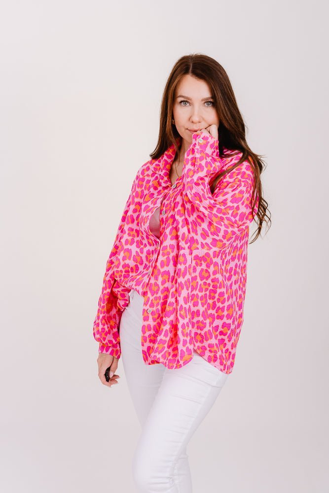 Musselinbluse Leoprint Pink - Kleidezeit